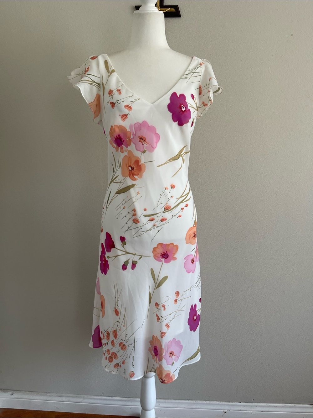 Studio Y White Dress with Pink Floral Accents